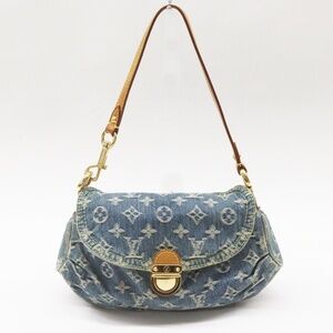Louis Vuitton Pleaty Monogram Denim Shoulder Bag Handbag Hobo Hobo